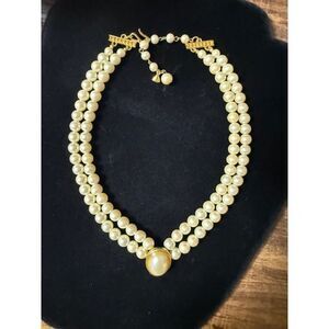 Vintage Liz Claiborne Faux Pearl Double Strand Torsade Necklace, Cream Gold Tone